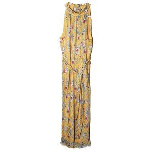 Adriana Papell Yellow Floral Sleeveless Lined Maxi Dress Graduation Vacay Dress
